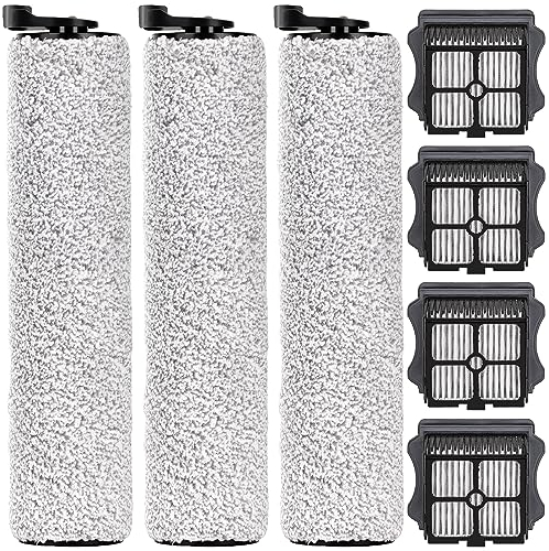 Rodillos de cepillo de repuesto y filtros HEPA compatibles con aspiradora inalámbrica Tineco Floor One S3/iFloor 3, kit de accesorios de piezas de repuesto, 3 rodillos de cepillo, 4 filtros HEPA
