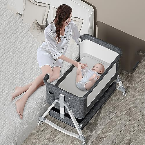 3-in-1 Babywippe,baby beistellbett, tragbares Kinderbett für Babys,beistellbett baby boxspringbett, verstellbare Seitenbetten für Babys, babybett mit Matratze, Aufbewahrungskorb und Moskitonetz