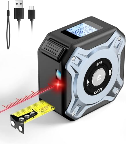 Laser Entfernungsmesser 40M, Maßband 5M 2 in 1, mit HD Digitaldisplay, USB Aufladung Lasermessgerät, Mehreren Messmodi, Entfernungsmesser für Heimwerken und Wohnkultur, Ft/M/In, IP54