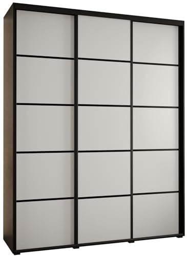 MEBLE KRYSPOL Davos 4 190 Schrank mit DREI Schiebetüren für Schlafzimmer - Moderner Kleiderschrank mit Kleiderstange und Regalen - 235,2x190x60 cm - Schwarz Weiß Schwarz