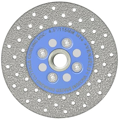 VENJELD Disco Diamantato per Taglio e Smerigliatura 115mm Lama per Sega Brasata a Vuoto per Granito Porcellana Piastrella Pietra Marmo Calcestruzzo con Filettatura M14
