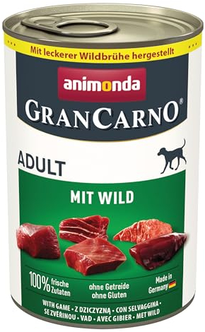 animonda GranCarno Hunde Nassfutter mit Wild (6 x 400 g), getreidefreies Hundenassfutter ohne Zucker, für ausgewachsene Hunde, mit frischen fleischigen Zutaten