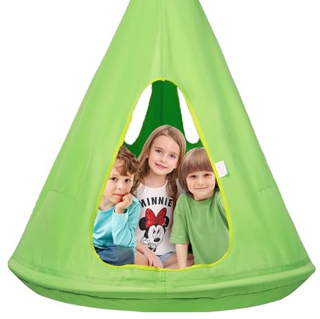 VEVOR Hamaca Nido para Niños 100x132 cm Columpio Colgante Interior Exterior Capacidad de Carga 113 kg con Cuerda Ajustable Instalación Sencilla para Salón, Dormitorio, Césped, Jardín, Madera, Verde
