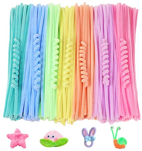 DMNQ 100 Stück Pfeifenreiniger Chenilledraht Pfeifenputzer zum Basteln Bunt Biegeplüsch Chenilledraht Geeignet für Kinder und Freunde zum Basteln und Dekorieren 7 Farben 30 cm x 6 mm