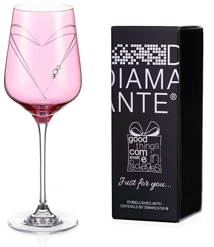 DIAMANTE Verre à vin Coeurs Roses Verre à vin Unique de Couleur Rose avec Cristaux Swarovski