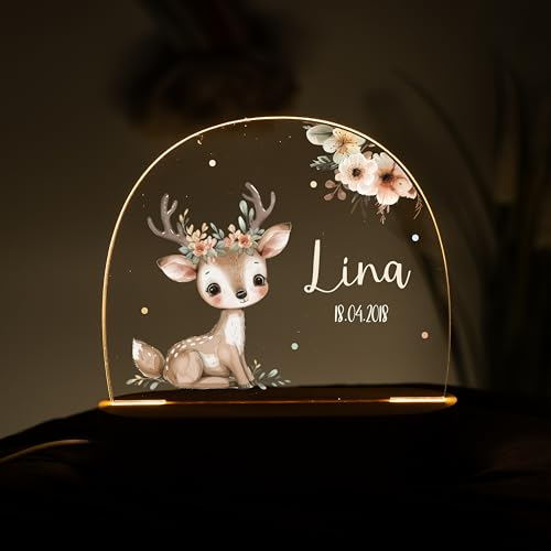 Kidsmood - Personalisiertes Nachtlicht Kinder – Dimmbares Stilllicht mit Namen | LED Nachttischlampe 3 Lichtmodi | Gravur Lampe Kinderzimmer, Geschenk zur Geburt, Taufgeschenke für Mädchen & Jungen