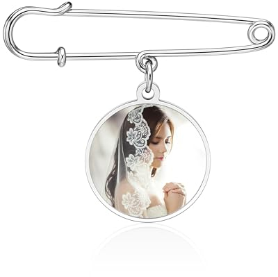 JSDDE Personalisierte Brosche mit Foto Gravur Vintage Oval Anhänger Memorial Broschen für Brautstrauß Hochzeit Boutonniere Brautstrauß Pin Kit Geschenk (Silber)