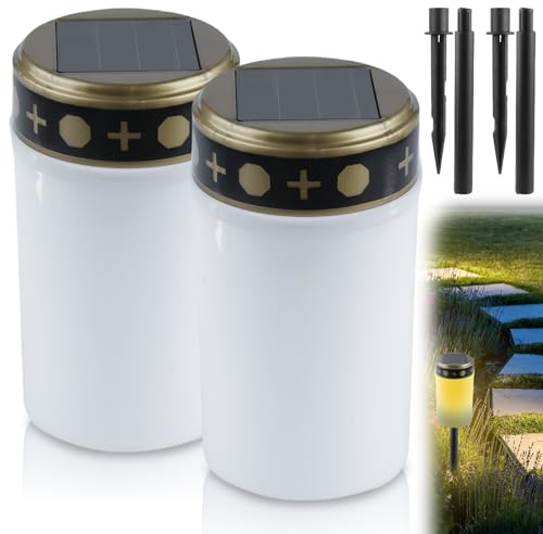 Aicharynic 2er-Set Grablicht, Solar LED Grablicht Solar Grablicht mit Erdspieß Wasserdichtes Outdoor Friedhofskerze IP55 Grableuchte Solar Kerzen Outdoor für den Außenbereich Solarbetrieben (Weiß)