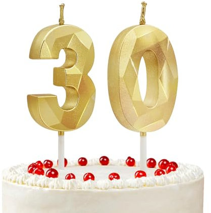 Prebarfun Gold Geburtstagskerzen Zahlen 30, Kuchendeko, 3D Kerzen für Torte, Party, Hochzeiten, Firmenfeiern, Jubiläen