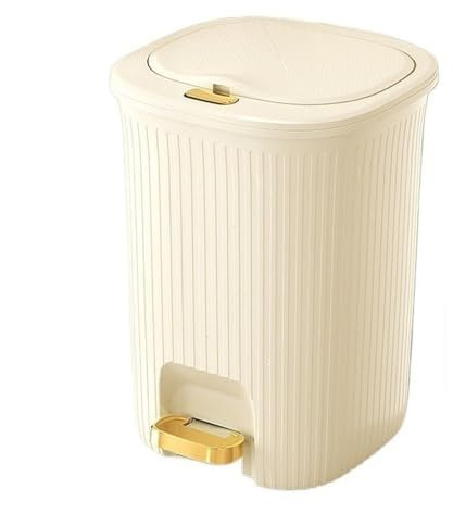 Poubelle Poubelle de salle de bain 8/10/15/20 litres avec couvercle, poubelle étroite en plastique avec bande de pression et pédale dorée for salon, chambre, bureau, cuisine Poubelle Cuisine(Blanc,20L