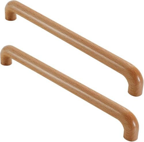 2 Stück Küchengriffe Holz Schrankgriffe Buche, Badewannengriffe für Badewannen und Duschen (128mm)