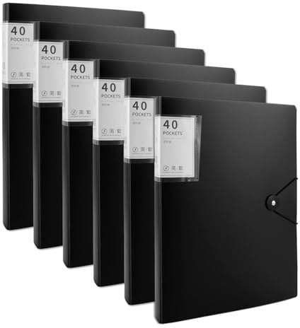 LOPYXBR 6er-Set Sichtbuch A4 mit Klarsichthüllen, 40 Taschen Mappe mit Klarsichthüllen, Präsentationsmappe A4 Schwarz Sichtbuch mit Seilverschluss für Präsentationen, Schule & Büros