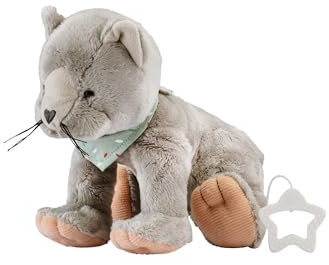 Sterntaler Spieluhr L Katze Lilly - Spieluhr aus Plüsch-Material - Kuscheltier waschbar mit herausnehmbarer Spieluhr, Brahms Wiegenlied - Einschlafhilfe, wirkt beruhigend zuhause & unterwegs, grau
