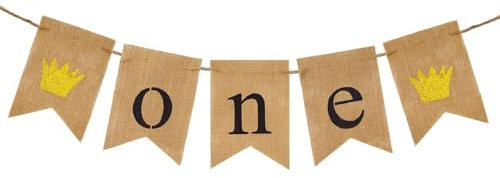 G2PLUS One Geburtstag Girlande Leinen, 1. Geburtstag Girlande Deko mit Krone, Erster Geburtstag Leinen Banner, One Hochstuhl Banner für 1sten Geburtstag Party