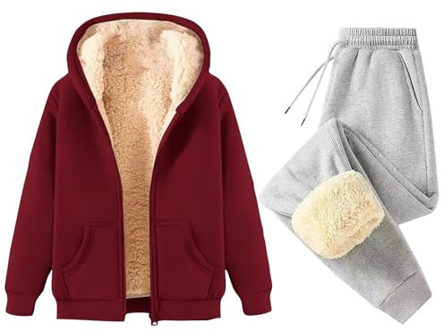 Complete Vello da Donna Sportiva Tuta Elegante in Pile Vello Foderato Completo Donna Ginnastica Tute Invernale Felpa e Pantaloni Jogging Casa Completi in Velluto Calde Felpata Due Pezzi Training