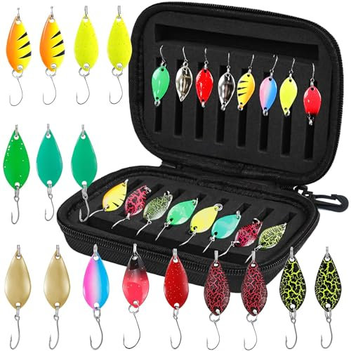 BDHYYM Lot de 16 cuillères à truite - Appâts artificiels - Spinner - Clignotants - 2,5 g/3,5 g/5 g - Accessoires de pêche avec boîte de rangement - Pour perche, brochet, sandre, truite