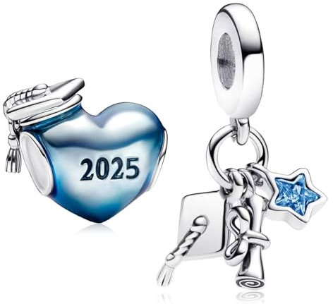 MSPOVOF Triple pendentif de remise de diplôme bleu 2025 Charm 925 Sterling Silver 5A Zirconia Pendentif Bracelet Collier Compatibilité Femme Bijoux Cadeau