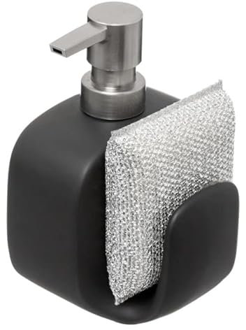 FIVE Simply Smart - Distributeur de Savon en Céramique Porte-Éponge 15cm Noir