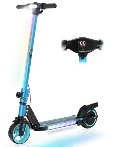 RCB R12 E-Scooter Kinder 6-12 Jahren, bis zu 15 km/h & 10 km, 6,5 Zoll Faltbar Elektroroller, Bunte Leuchten, LED Display,Doppelte Bremsen, Geschenk für Kinder