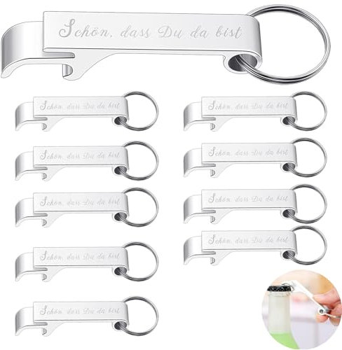 Lot de 20 décapsuleur porte-clés, taille personnalisée, pour fête de mariage, baptême, cadeaux d'invités (« Schön, dass Du da bist »)