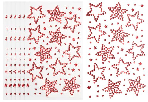 PATIKIL 6Sheets Star Face Gems, Self Adhesive Hair Gems Stickers Face Stickers for Women Eye Hair Body Festival Makeup Rave Accessories, Red