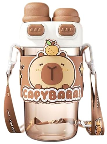 Botella de agua de Capybara, botella de agua de plástico de dibujos animados de 720 ml con tapa dual y correa ajustable, tazas para beber resistentes al calor para la escuela de oficina en casa, bote