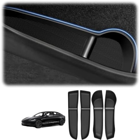 Ovfioaji 4 PCS Door Pocket Liners for 2024-2025 Tesla Model 3 Highland, TPE Anti-Slip Door Side Storage Box Insert Tray Organizer Accessories (Black)