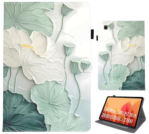 Bemoloon PU Tablet Hülle Kompatibel mit Samsung Galaxy Tab A7 10.4 2020/2022 T500/T509, SchutzHülle Mit lebendigen Farben & Mustern, Auto-Wake/Sleep-Funktion, Lotus