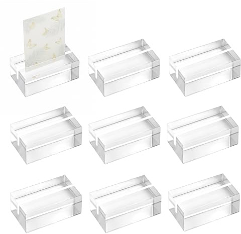 qxayxa 9 Stk. Acryl‑Tischkartenhalter 5×3×2 cm, transparent | Transparente Acryl‑Halter – freistehend, stabil, kratzfest; für Platzkarten, Menüs & Fotos bei Hochzeit/Party/Restaurant.