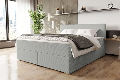 99rooms Phönix Boxspringbett 140x200 cm Cord Hellgrau