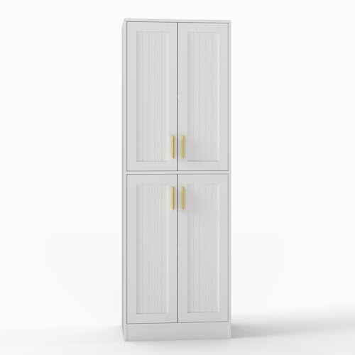 Gdchanyiyi Kitchen utensil cabinet, modern storage cabinet with 4 doors and 2 adjustable shelves, cabinets for dining room and laundry room, white