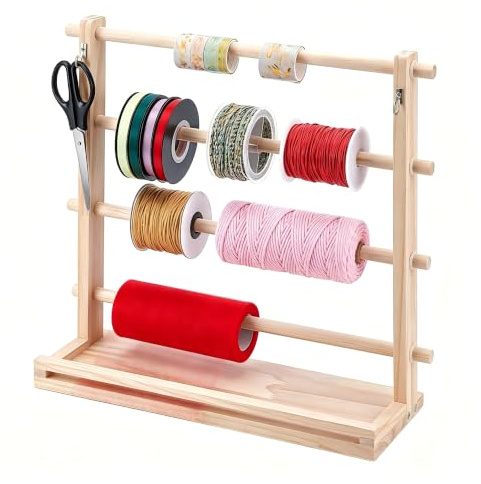 UNICRAFTALE Spulenhalter für Bänder, Bastelbedarf und Nähzubehör | Einfache Montage,platzsparend,gratfrei,PapayaWhip,Holz,40x15x40cm,für Geschenkverpackung,Floristik