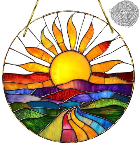 CWENDANER 20x20cm Large Sun Catcher Pendant Acryl, Colourful Glass Effect Acryl Window Hanging Decoration with Chain Hook, for Garden Balcony Living Room, Boho Deko