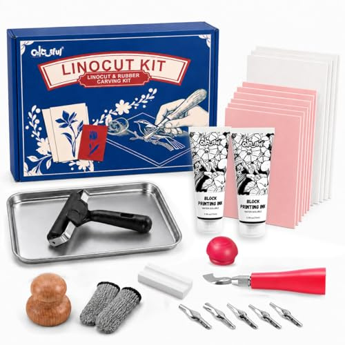 Colorful Linocut Kit for Printmaking, 2-Color Block Printing Ink for Crafts | Relief printing supplies for stamp carving, handmade cards, art prints and creative DIY projects for beginners and artists