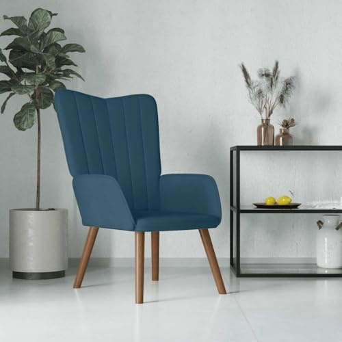 SooIarix Blauer Relaxsessel Samt, Ohrensessel Loungesessel mit Holzbeinen, Polsterstuhl für Schlafzimmer, Komfortabler Armlehnstuhl 61,5x69x95,5 cm