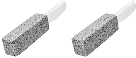 GLOGLOW Pumice Stone Stick 2 Pack For Hard Water Rust And Calcium Deposits, Curved PP Handle Toilet Bowl Cleaner BBQ Grill Scouring Pad For Pool Tile Oven