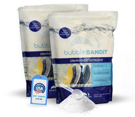 Bubble Bandit Detersivo in polvere per lavastoviglie con fosfato (confezione da 2). Il miglior detersivo per lavastoviglie per piatti senza macchie in acqua dura, tutto in uno (ammollo, lavaggio e