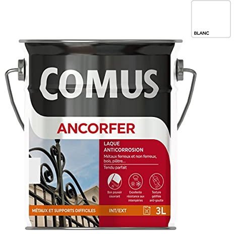 Ancorfer Brillant 3L Blanc sécurité - Peinture-Laque de Finition antirouille pour Métaux et Autres Supports (Bois, Plâtre…)