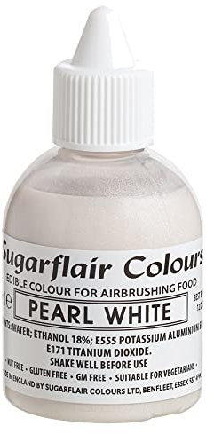 Sugarflair Pearl White Metallic Glitter Edible Airbrush Colour - Edible Food Colouring Airbrush Paint for Cakes, Cupcakes, Icing and Cake Decorations - 60ml