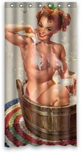 FUNNY KIDS' HOME Sexy Pin Up Girl Duschvorhang Schöne Frau in der Badewanne, wasserdichtes Polyestergewebe, 36 (B) x 72 (H) Ringe enthalten