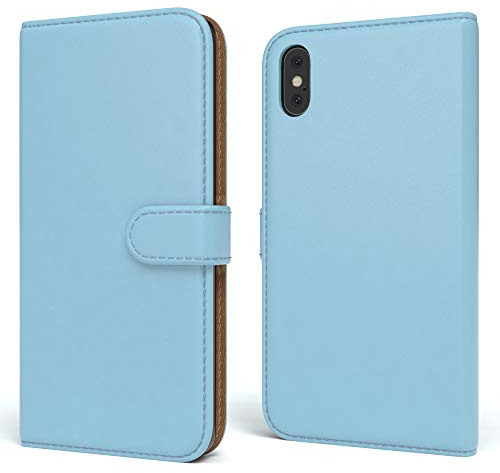EAZY CASE Tasche kompatibel mit iPhone X/XS Schutzhülle mit Standfunktion Klapphülle im Bookstyle, Handytasche Handyhülle Flip Cover mit Magnetverschluss und Kartenfach, Kunstleder, Hellblau