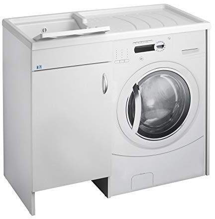Lavoir lingère Negrari Eco monté baignoire Housse Machine à Laver droite DX SX Gauche Protection Blanc Meuble lavabo évier Porte guichet battant axe plastique intérieur L109 P60 109x60 H92 cm blanc