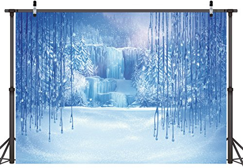 LYWYGG 7x5FT Fotografie Hintergrund Weihnachten Winter Gefrorenes EIS und Schneekristall Kinder Anhänger Welt. Fotografie Studio Prop Hintergrund CP-12