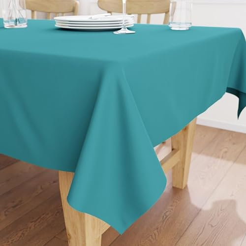 Encasa XO Baumwoll-Canvas-Tischdecke | Azul Blau Einfarbig | Rechteckige Größe 140x180 cm | Esstischdecke zur Dekoration – maschinenwaschbar