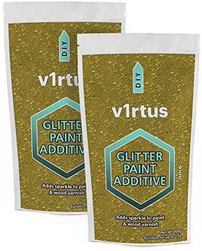 v1rtus 2X Glitter Paint Additive - Gold | Metallic Flakes for Adding Sparkle to Paints & Wood Varnish | Add to Emulsion, Acrylic & Latex for Indoor Sparkly Walls | 100 g (x2)