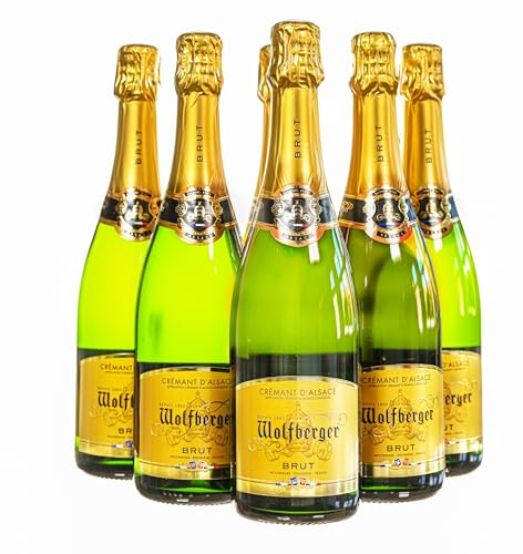 Wolfberger Crémant d´Alsace, brut, 6 Flaschen à 0,75 Liter. Idealer Begleiter für die schönen Momente im Leben und prickelnde Alternative für Sekt oder Champagner. Traditonelle Flaschengärung,