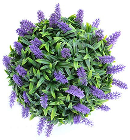 Artificial Flowers, Homemade Purple Lavender Hanging Topiary Ball Flower Decor Basket Pot Handmade Artificial Plants Fake Flowers Bridal Wedding Bouquet for Home Garden Party Wedding Decoration
