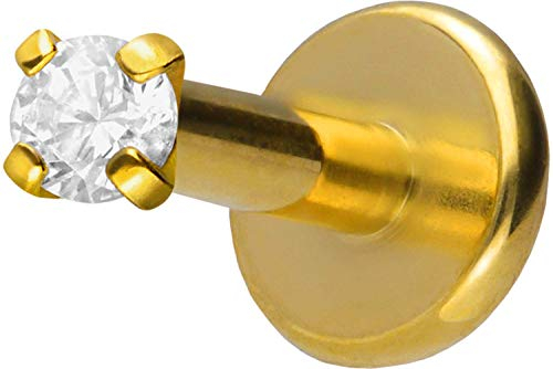 PIERCINGLINE Titan Labret Stecker Gewinde EINGEFASSTER KRISTALL Goldfarben 2 x 1,2 x 5 mm Piercing Lippe Nase Ohr