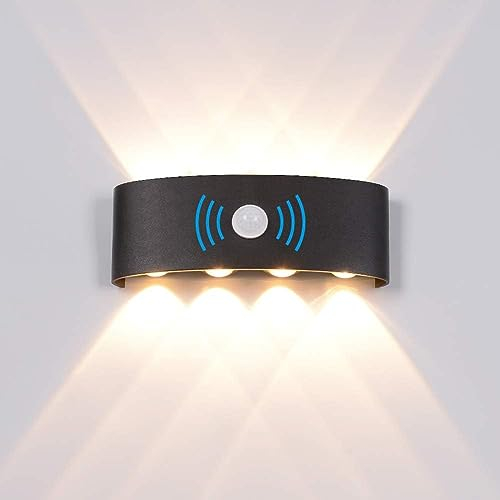 Außenleuchte mit Bewegungsmelder, 8W LED Wandleuchte Bewegungsmelder Aussen Wandlampe Innen Wandbeleuchte Wasserdichte IP65 Wandbeleuchtung für Garten Flur Weg Veranda Schlafzimmer Treppenhaus