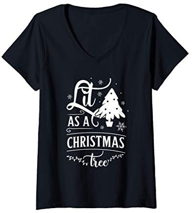 Donna Illuminato come un albero di Natale Vestiti natalizi Maglietta con Collo a V